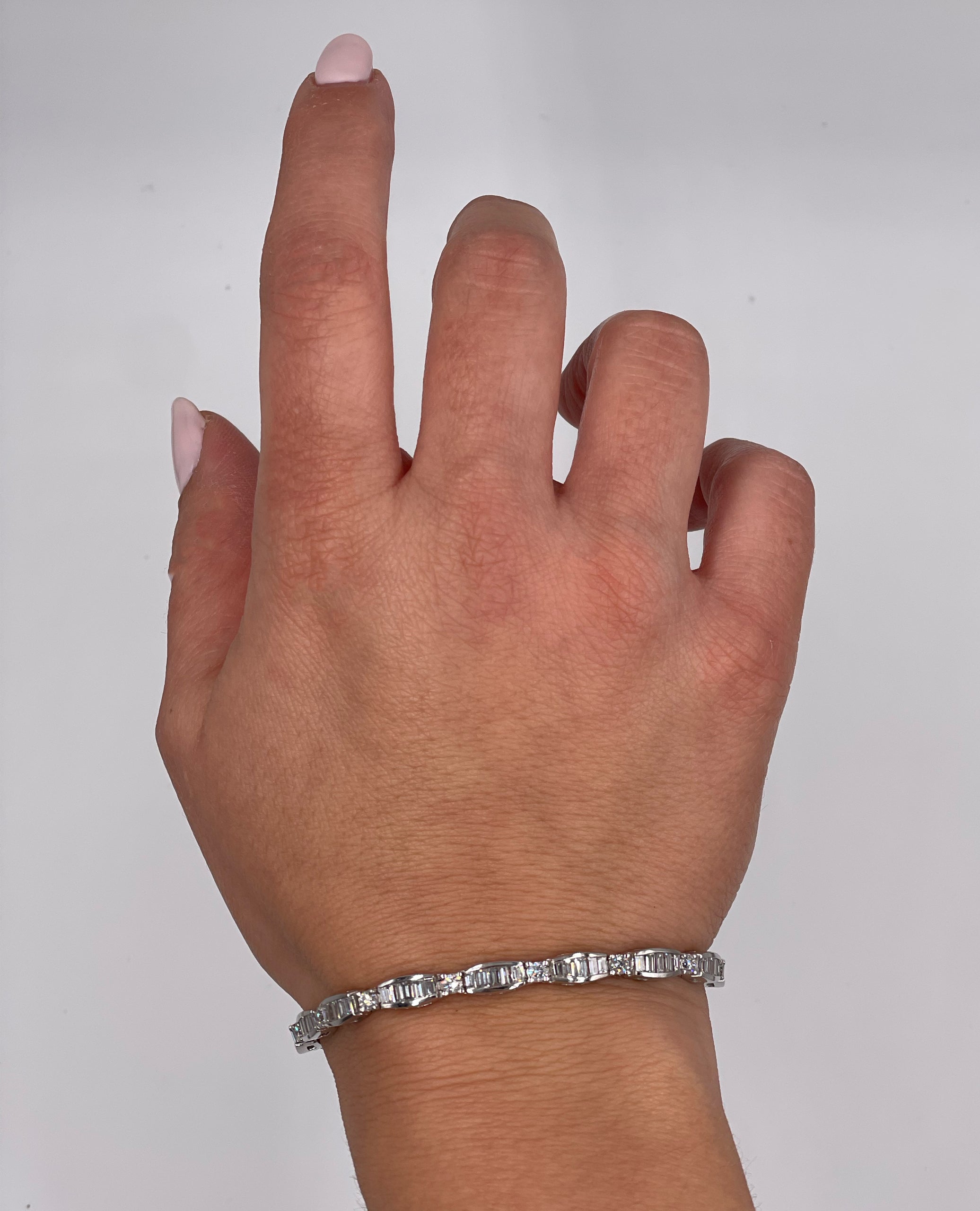 14K White Gold Baguette and Round Diamond Bracelet