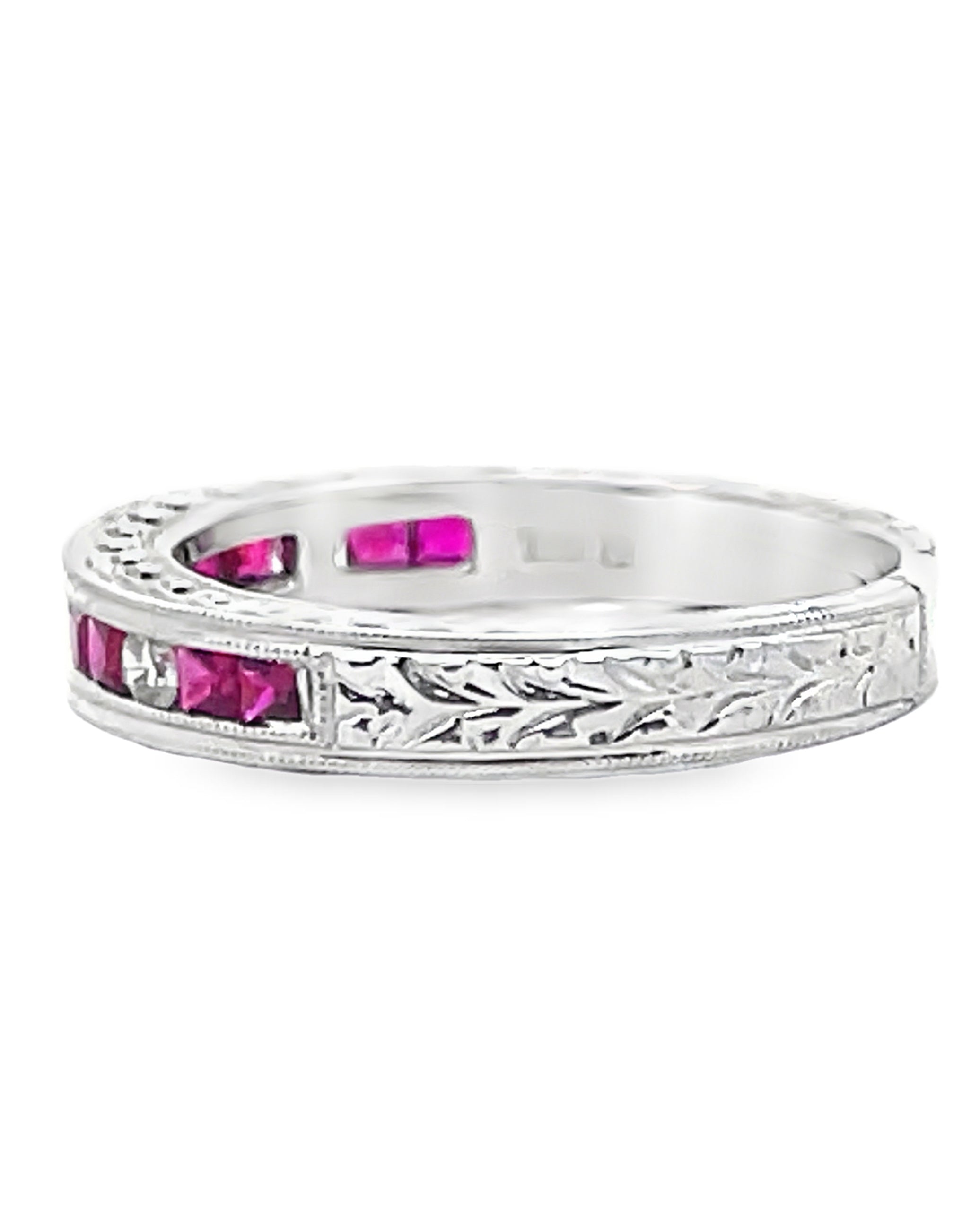 0.43 Carats Rubies and 0.14 Carats Diamond Ring in 18K White Gold
