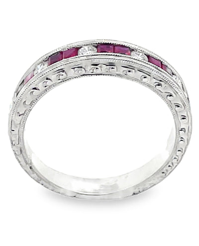 0.43 Carats Rubies and 0.14 Carats Diamond Ring in 18K White Gold