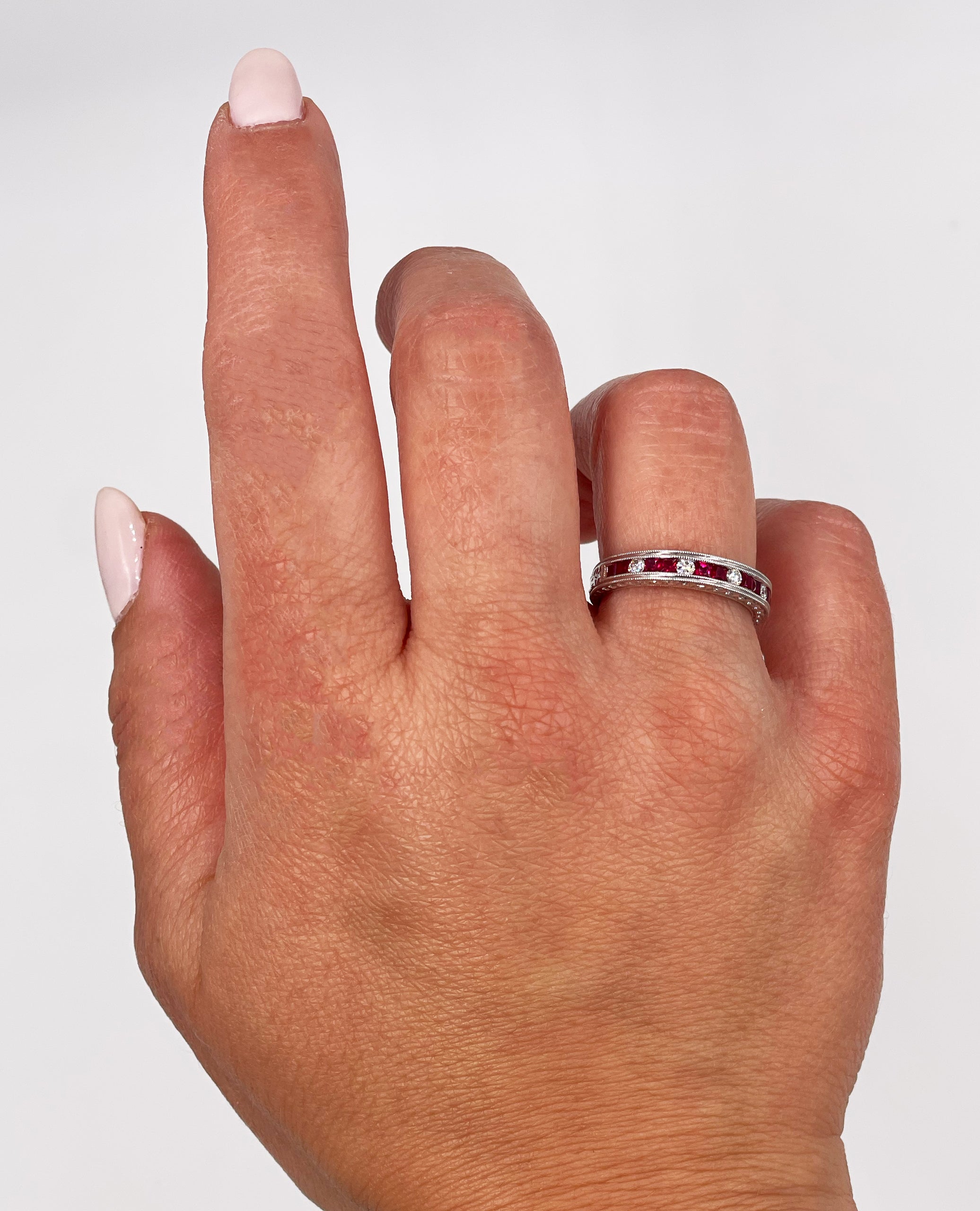 0.43 Carats Rubies and 0.14 Carats Diamond Ring in 18K White Gold