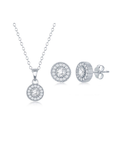 Sterling Silver Halo Necklace and Earrings Set
