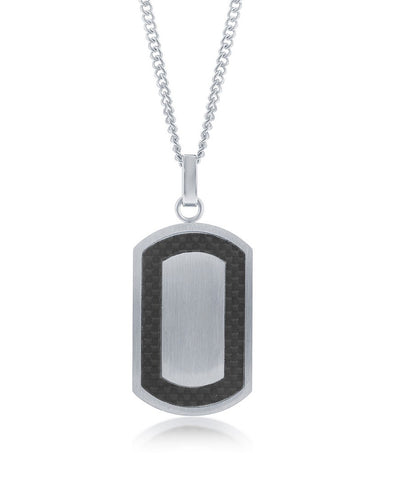 Stainless Steel Matte Carbon Fiber Border Dog Tag Necklace