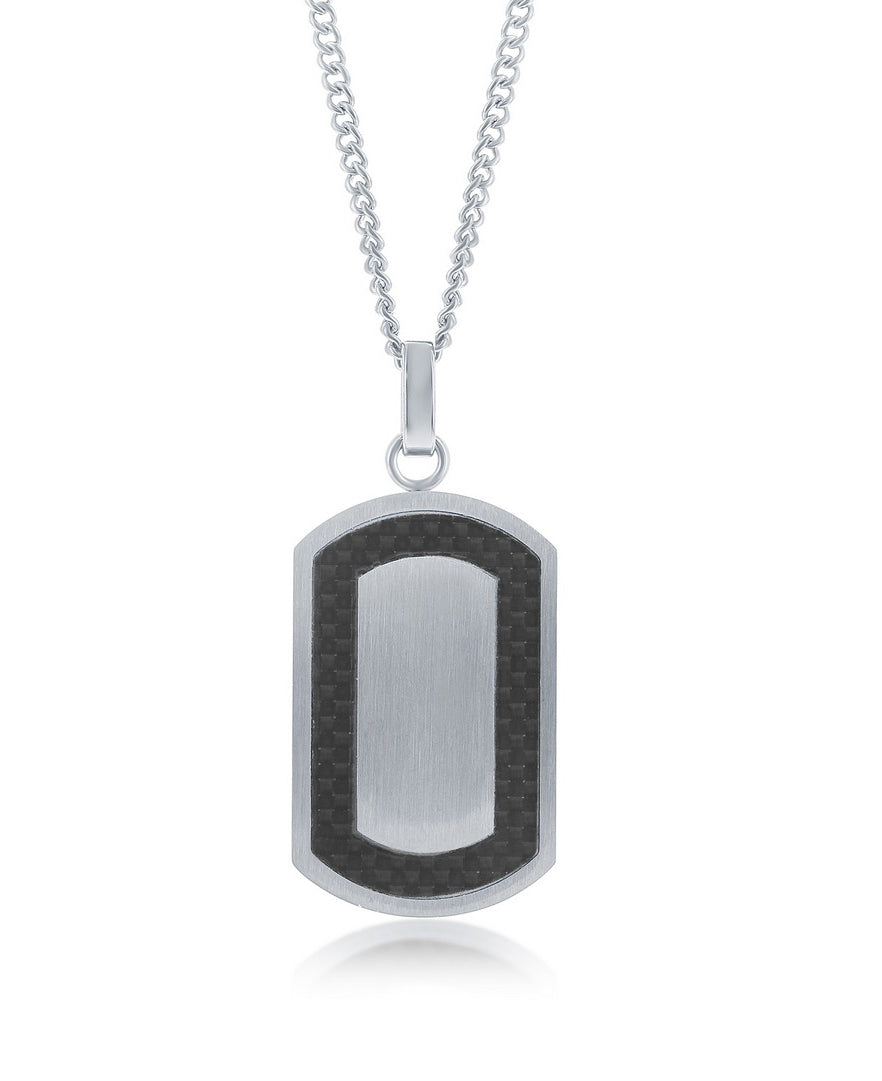 Stainless Steel Matte Carbon Fiber Border Dog Tag Necklace