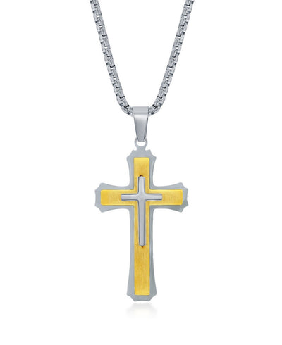 Stainless Steel Gold & Silver 3D Cross Necklace