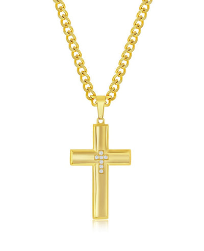 Stainless Steel CZ Cross Necklace