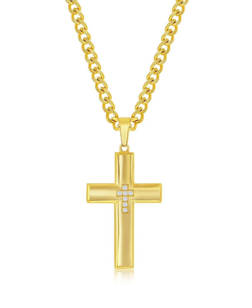 Stainless Steel CZ Cross Necklace