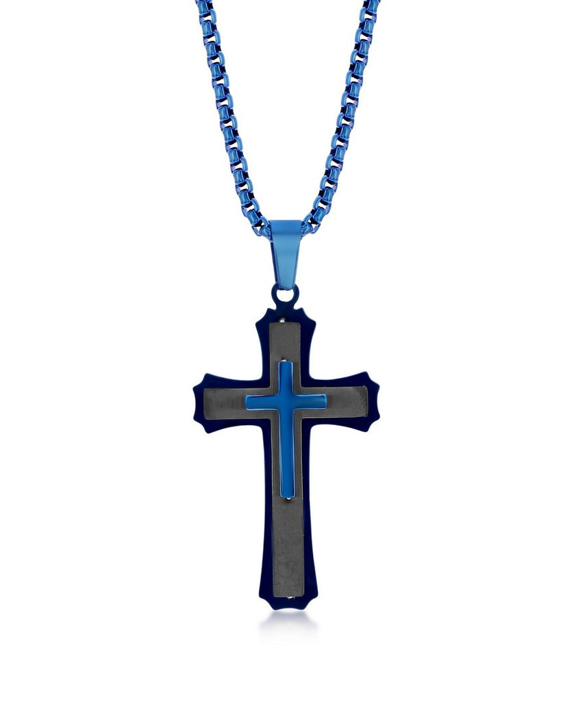 Black and blue cross necklace hot sale