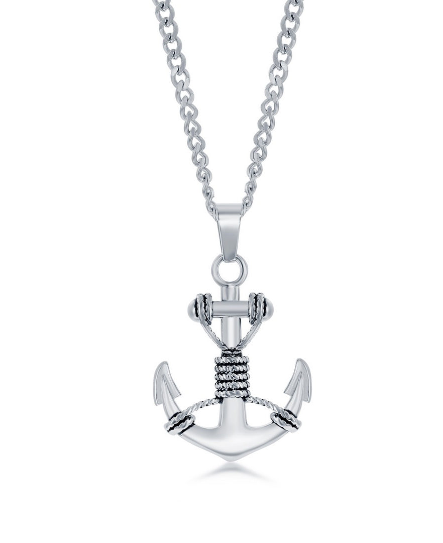 Stainless Steel Oxidized Anchor Necklace