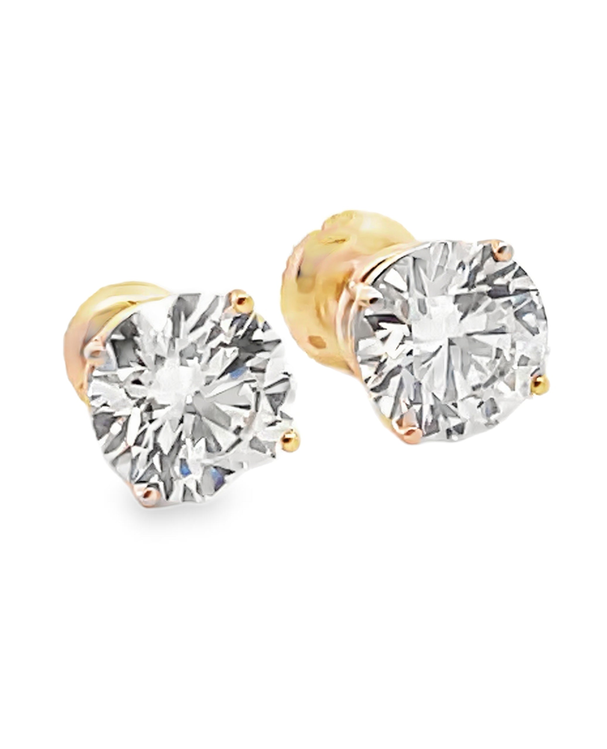 14K Yellow Gold Lab Grown Round 3.16 Carat Diamond Stud Earrings