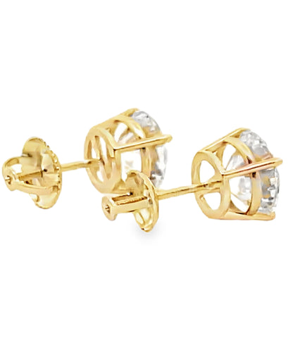 14K Yellow Gold Lab Grown Round 3.16 Carat Diamond Stud Earrings