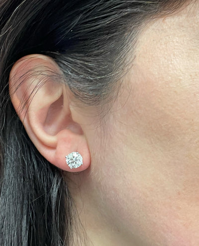 14K Yellow Gold Lab Grown Round 3.16 Carat Diamond Stud Earrings