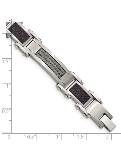 Stainless Steel Bracelet with Cable and Black Carbon Fiber