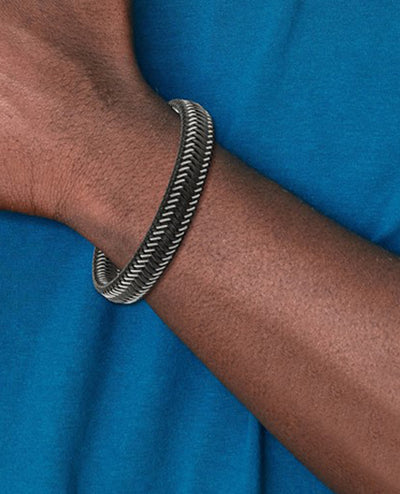 Stainless Steel Polished Black Leather Bracelet