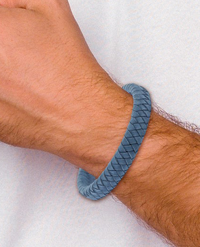 Stainless Steel Brushed Light Blue Leather Bracelet