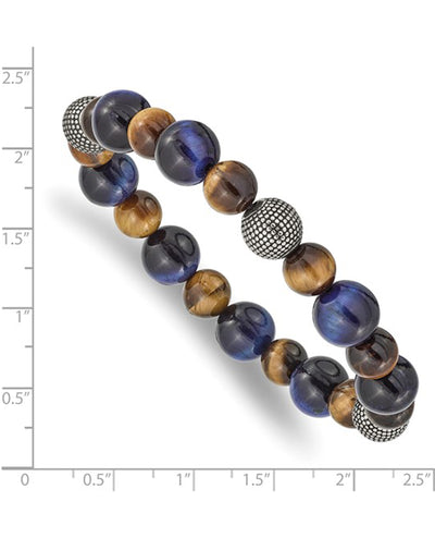 Stainless Steel Brown Blue Tiger's Eye Strech Bracelet