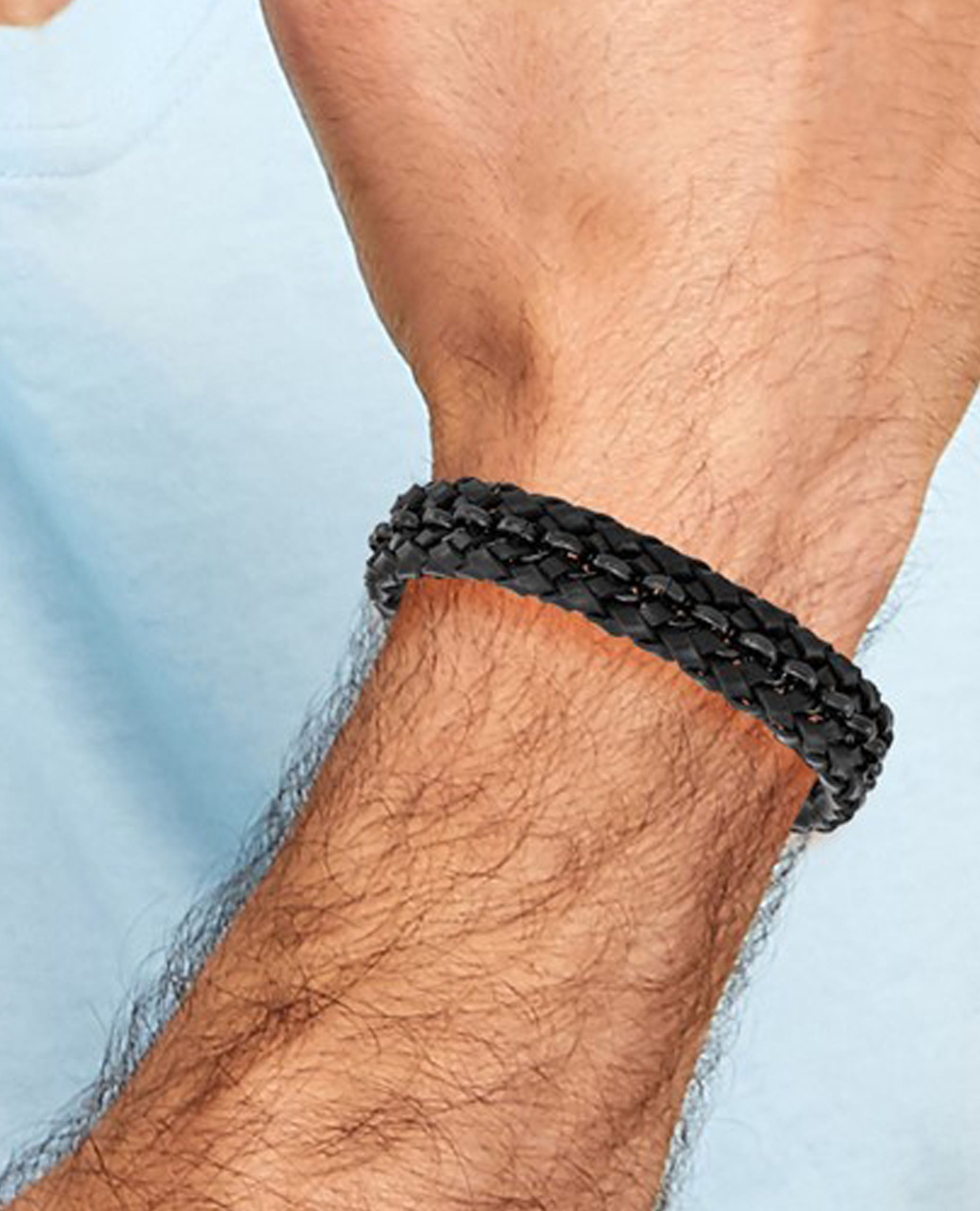 Stainless Steel Black Leather Bracelet