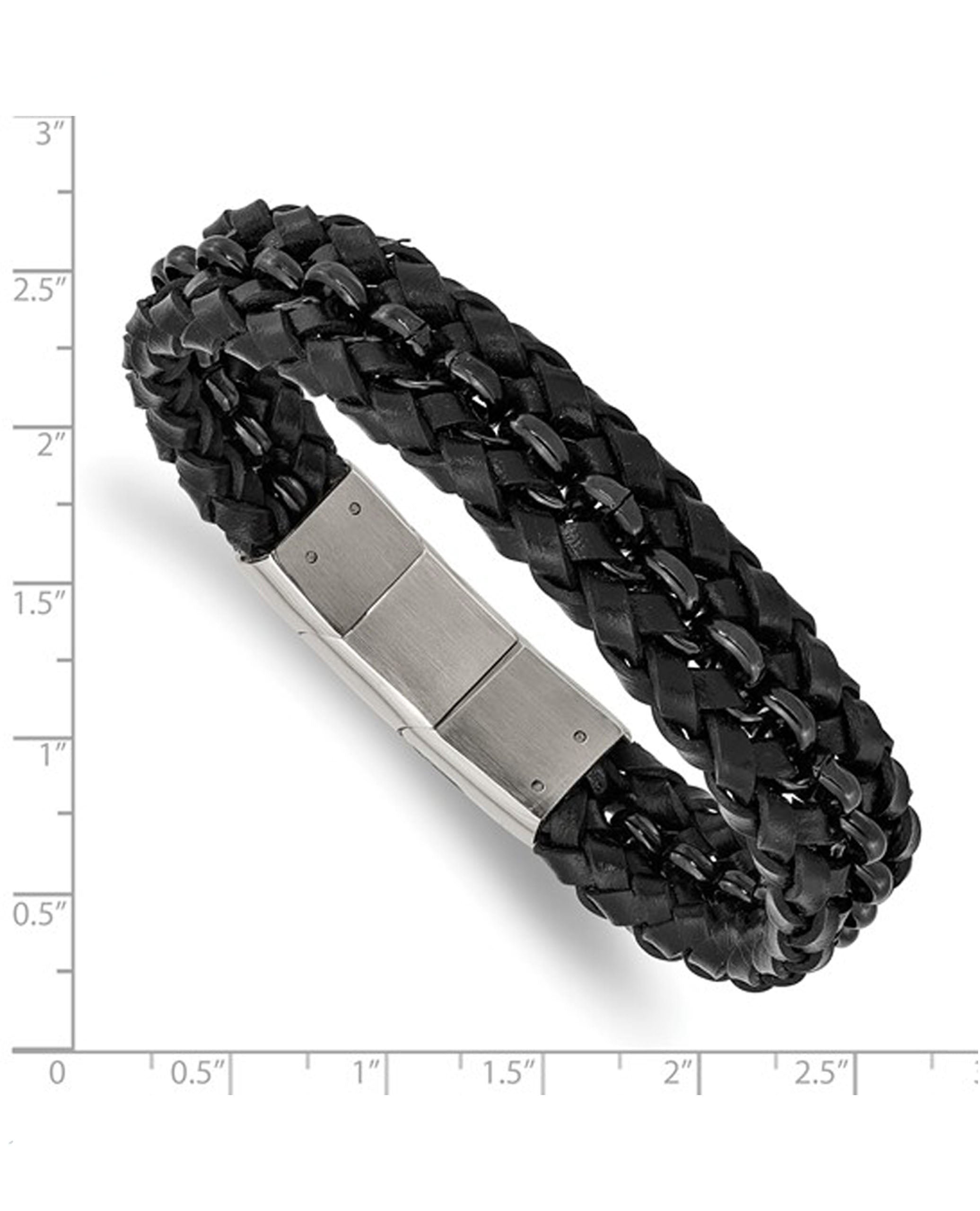 Stainless Steel Black Leather Bracelet