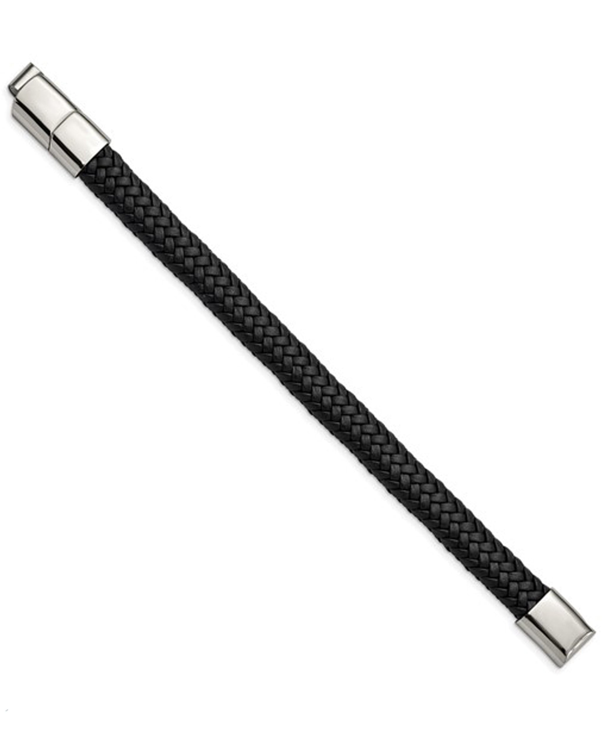 Stainless Steel Black Woven Leather Bracelet