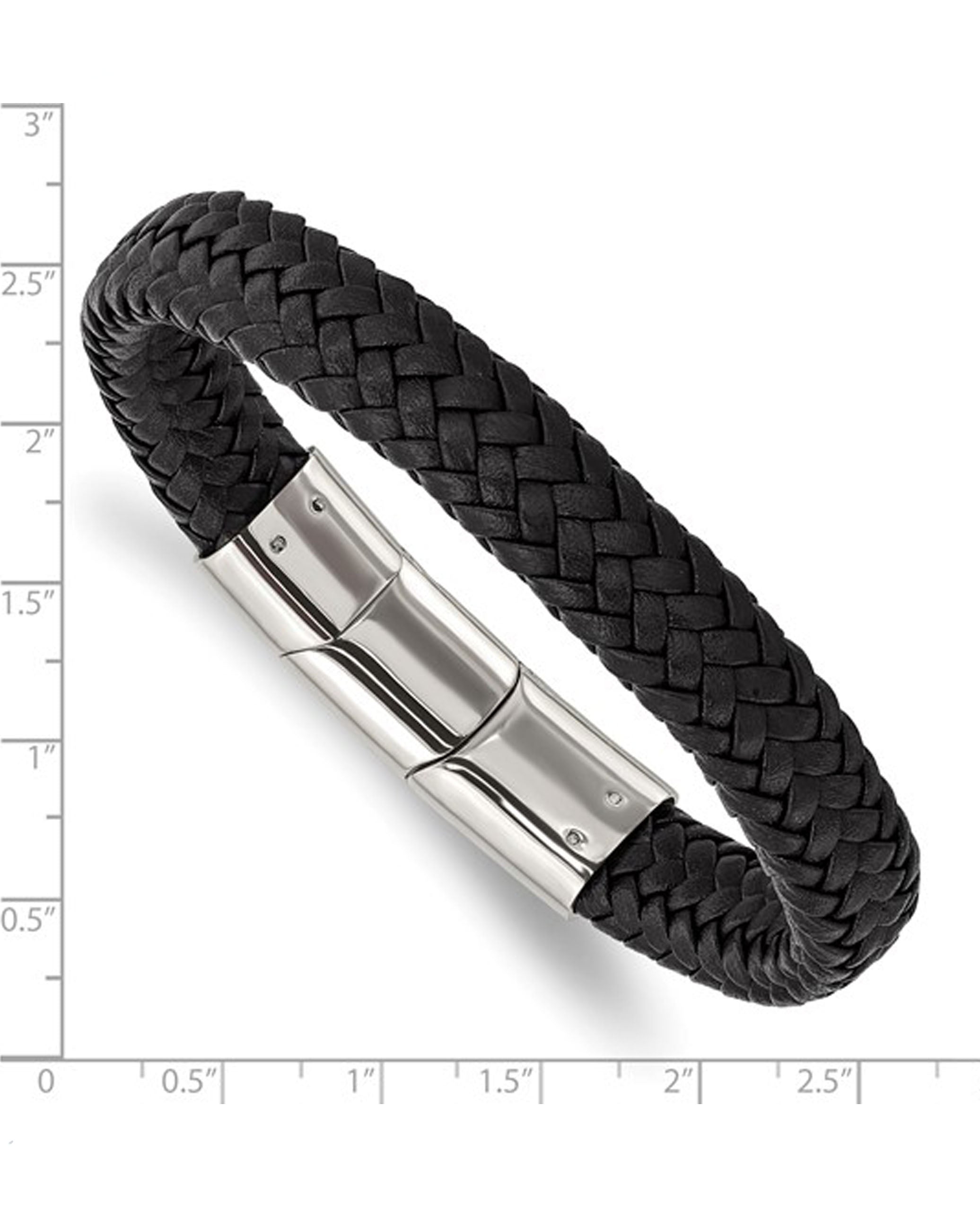 Stainless Steel Black Woven Leather Bracelet