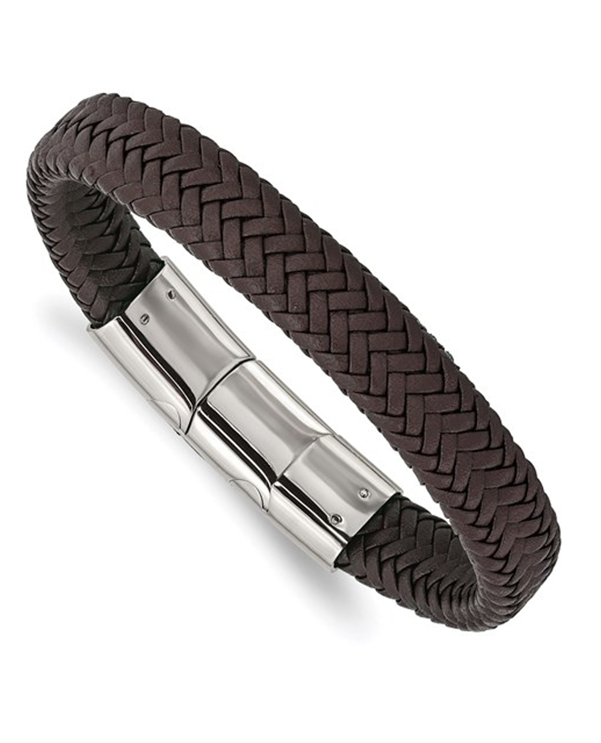 Stainless Steel and Dark Brown Leather Bracelet