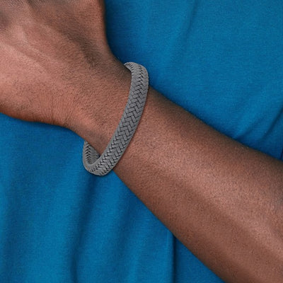 Grey Leather Braided Bracelet with High Polish Stainless Steel Clasp