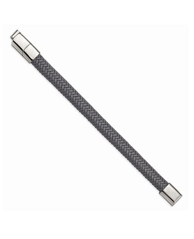 Stainless Steel and Grey Leather Bracelet