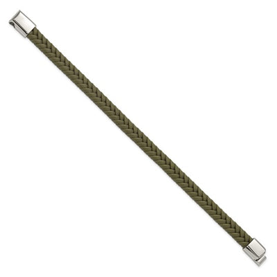 Green Braided Silicone Bracelet with Stainless Steel Clasp, 8 Inches