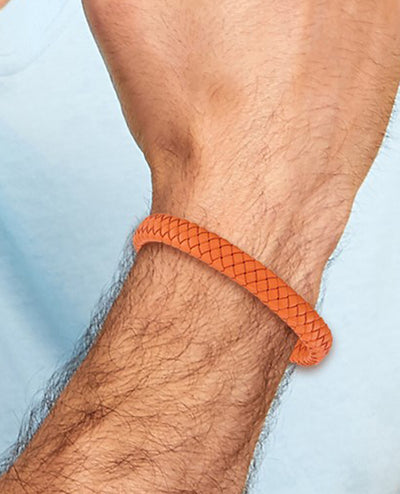 Stainless Steel Braided Orange Leather Bracelet