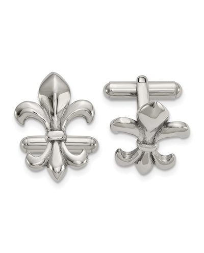 Stainless Steel Fleur De Lis Cuff Links with Hinged Back
