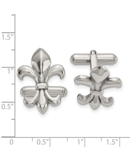 Stainless Steel Fleur De Lis Cuff Links with Hinged Back