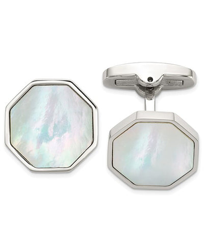 Stainless Steel Octagonal Mother of Pearl Cufflinks