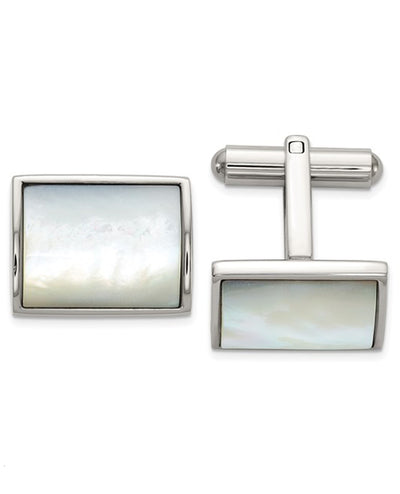 Stainless Steel Mother of Pearl Inlay Rectangular Cufflinks