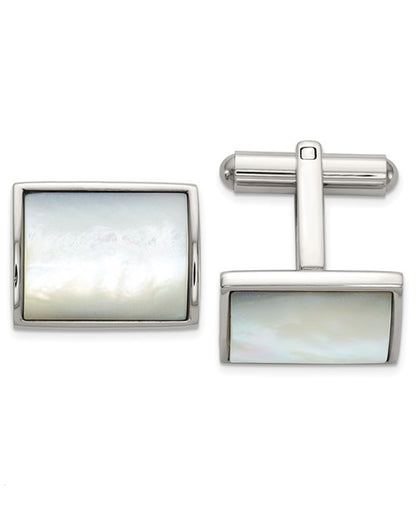 Stainless Steel Mother of Pearl Inlay Cuff Links