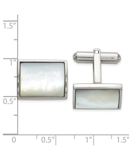 Stainless Steel Mother of Pearl Inlay Rectangular Cufflinks