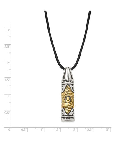 Chisel Stainless Steel Antiqued and Polished with the Accent Star of David Pendant on a 20 inch Leather Cord Necklace