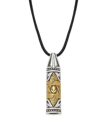 Chisel Stainless Steel Antiqued and Polished with the Accent Star of David Pendant on a 20 inch Leather Cord Necklace