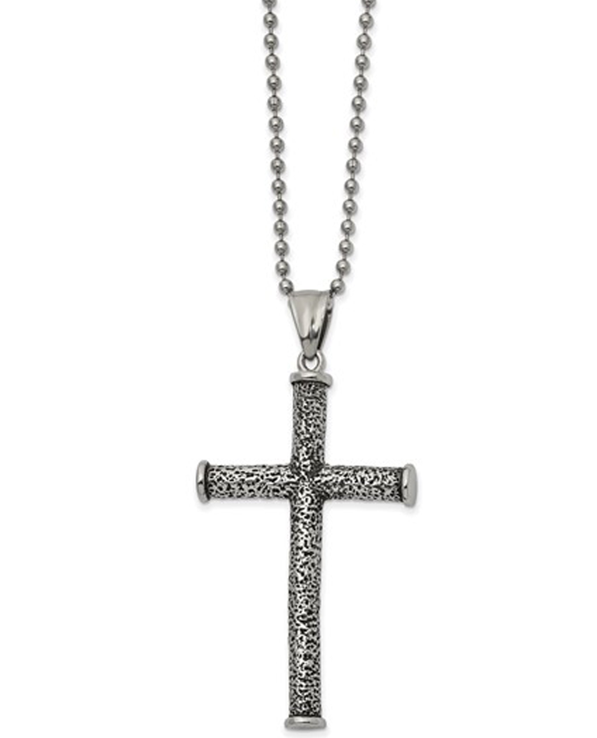 Chisel Stainless Steel Antiqued Cross Pendant Necklace