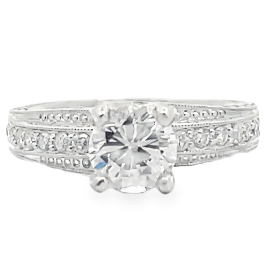 Kirk Kara SS6625 Stella Diamond Engagement Ring Hand Engraved with Beading