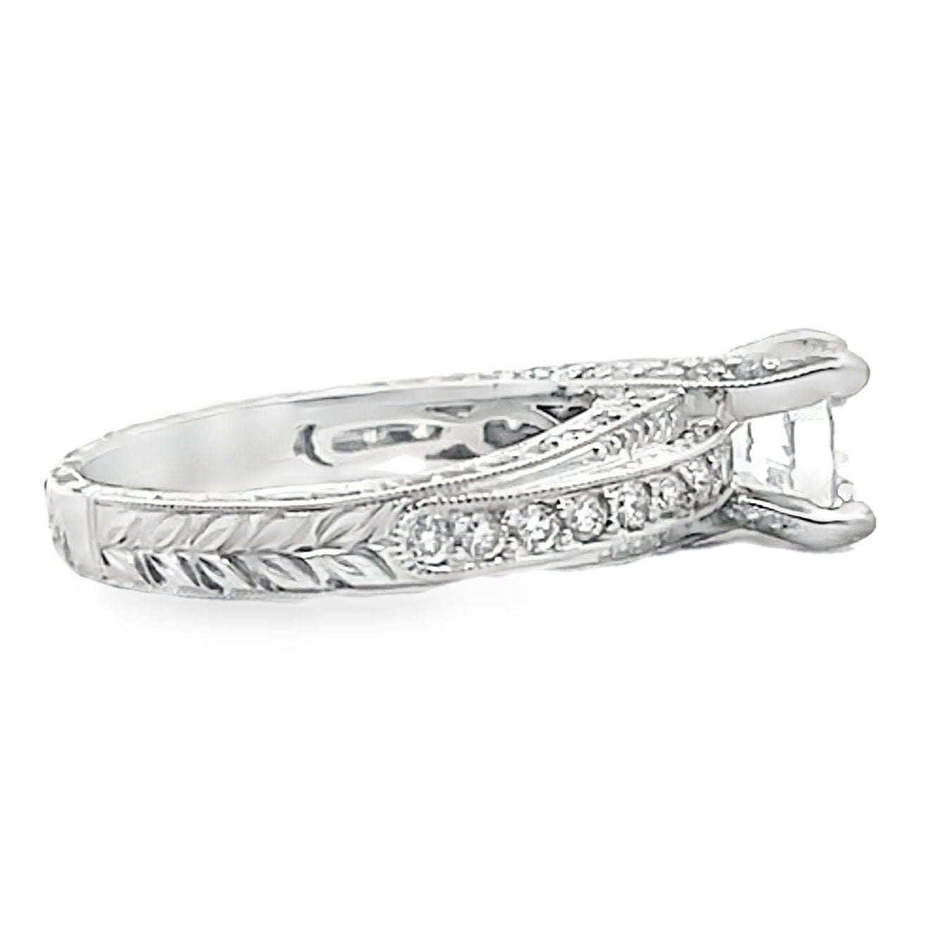 Kirk Kara SS6625 Stella Diamond Engagement Ring Hand Engraved with Beading
