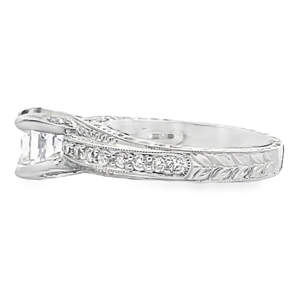 Kirk Kara SS6625 Stella Diamond Engagement Ring Hand Engraved with Beading