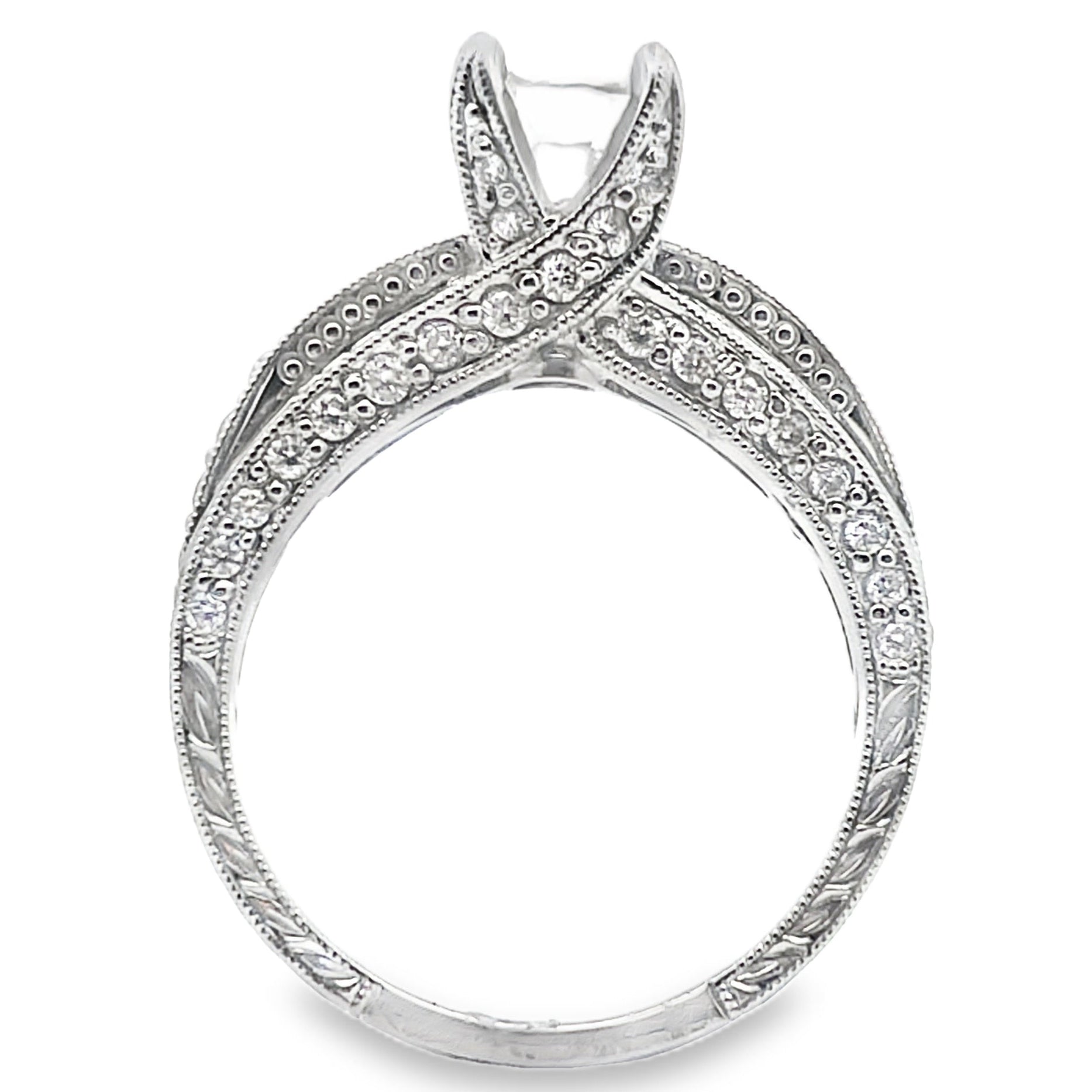 Kirk Kara SS6625 Stella Diamond Engagement Ring Hand Engraved with Beading