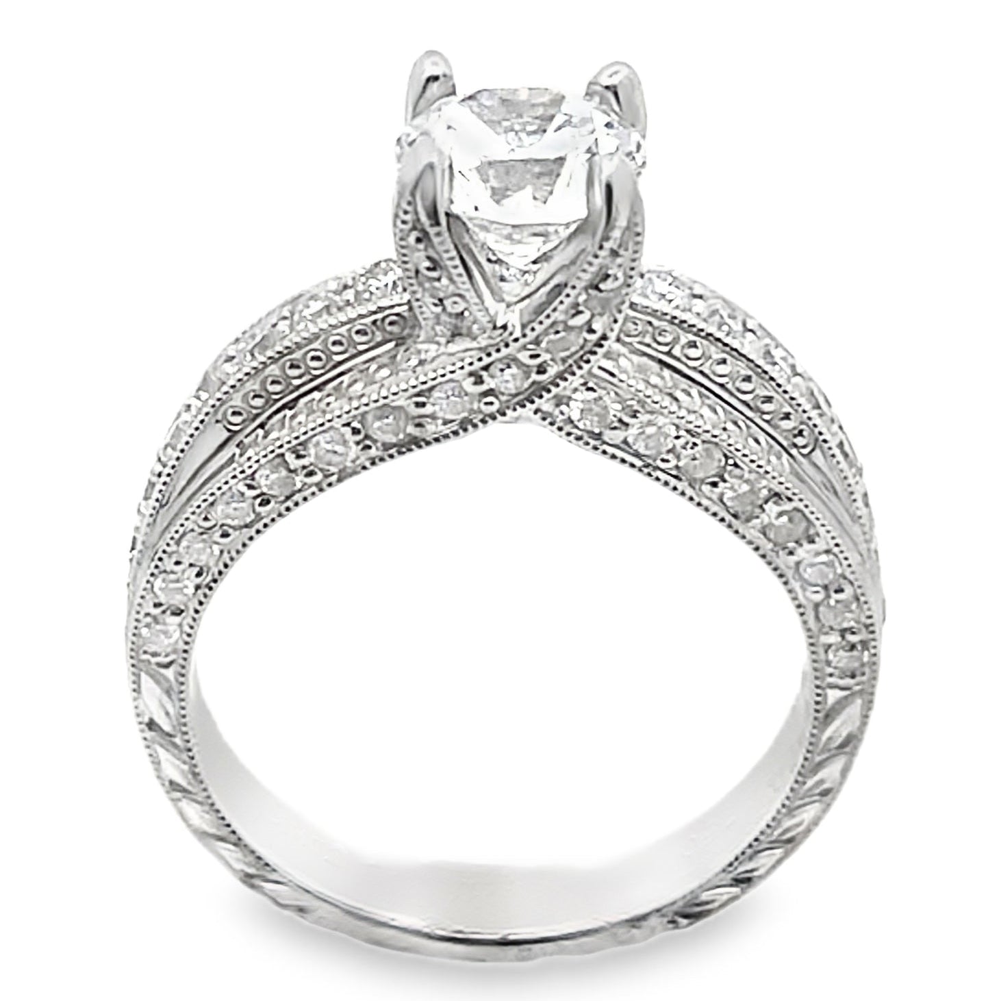 Kirk Kara SS6625 Stella Diamond Engagement Ring Hand Engraved with Beading