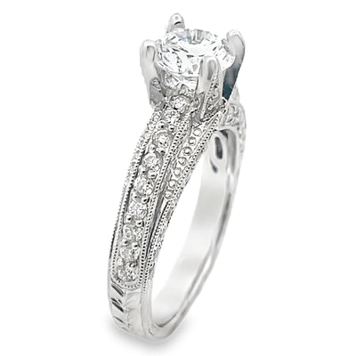 Kirk Kara SS6625 Stella Diamond Engagement Ring Hand Engraved with Beading