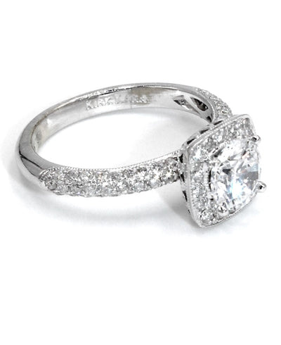 Kirk Kara SS6934-R Carmella 18K White Gold Hand Engraved Engagement Ring with Round Diamonds