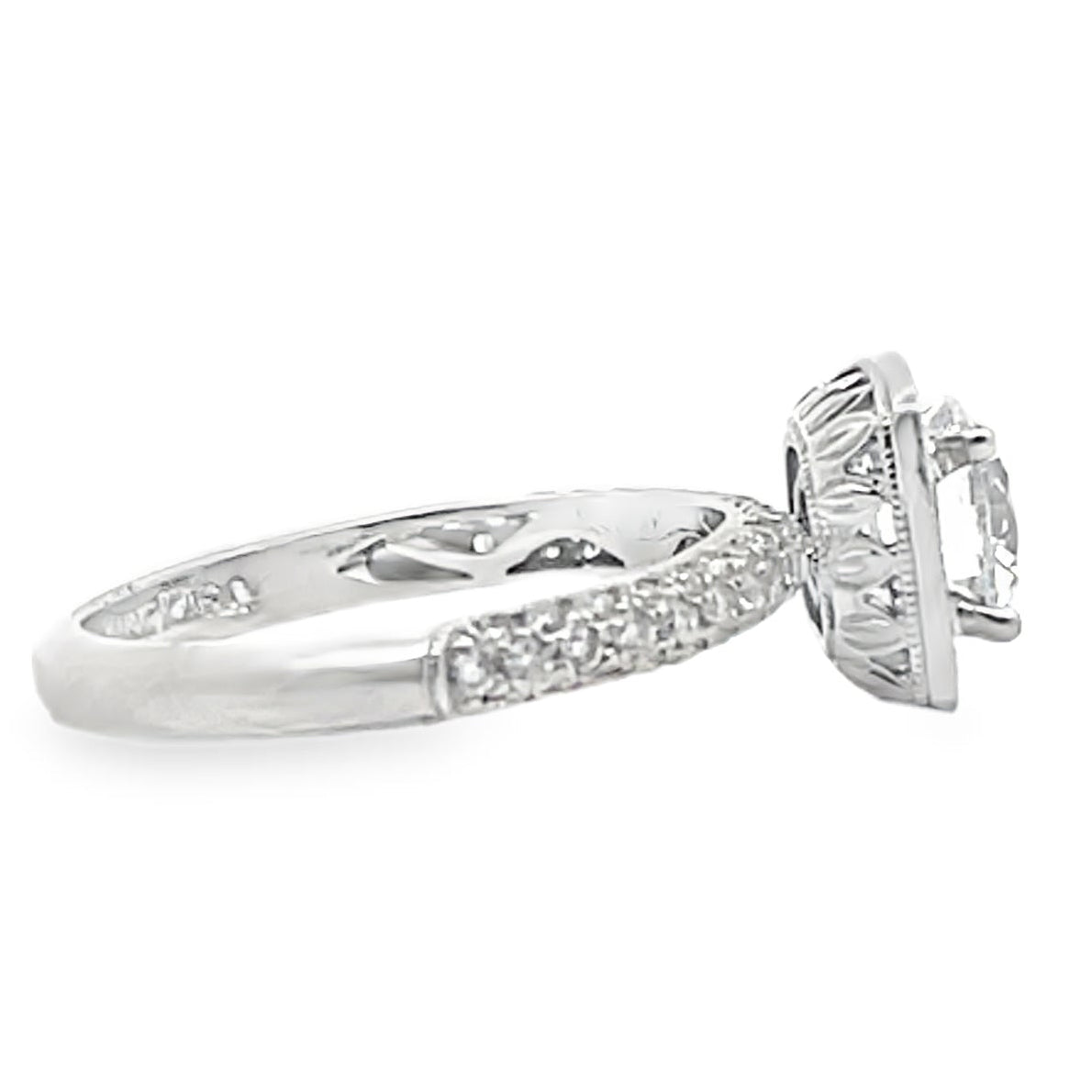 Kirk Kara SS6934-R Carmella 18K White Gold Hand Engraved Engagement Ring with Round Diamonds