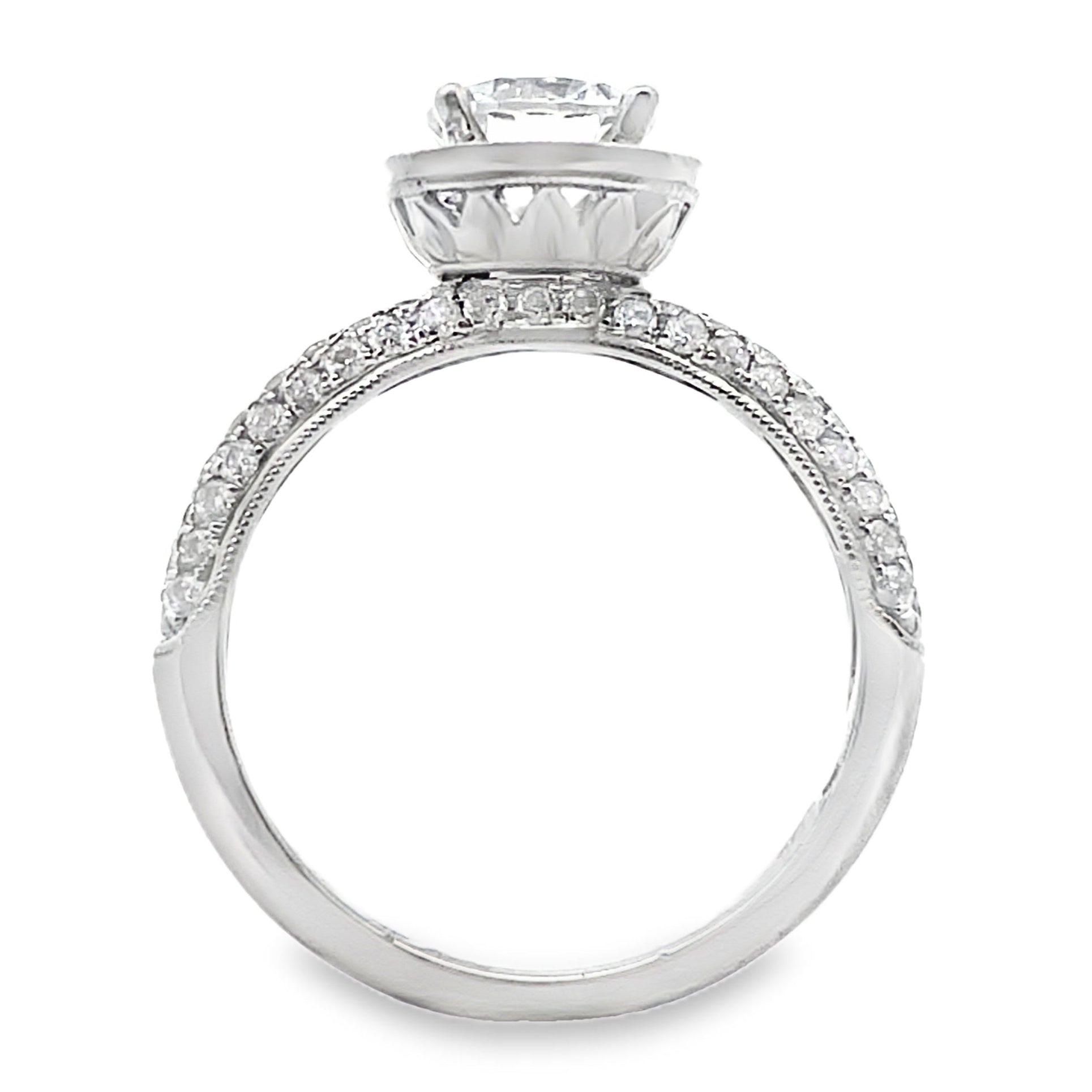 Kirk Kara SS6934-R Carmella 18K White Gold Hand Engraved Engagement Ring with Round Diamonds
