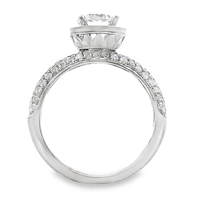 Kirk Kara SS6934-R Carmella 18K White Gold Hand Engraved Engagement Ring with Round Diamonds