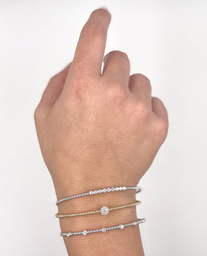 Simon G. LB2519 18K White Gold Stackable Beaded Bangle Bracelet with Diamonds