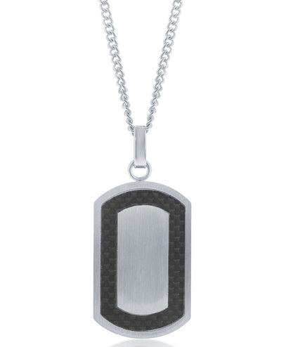 Men's Stainless Steel Matte Carbon Fiber Border Dog Tag Necklace