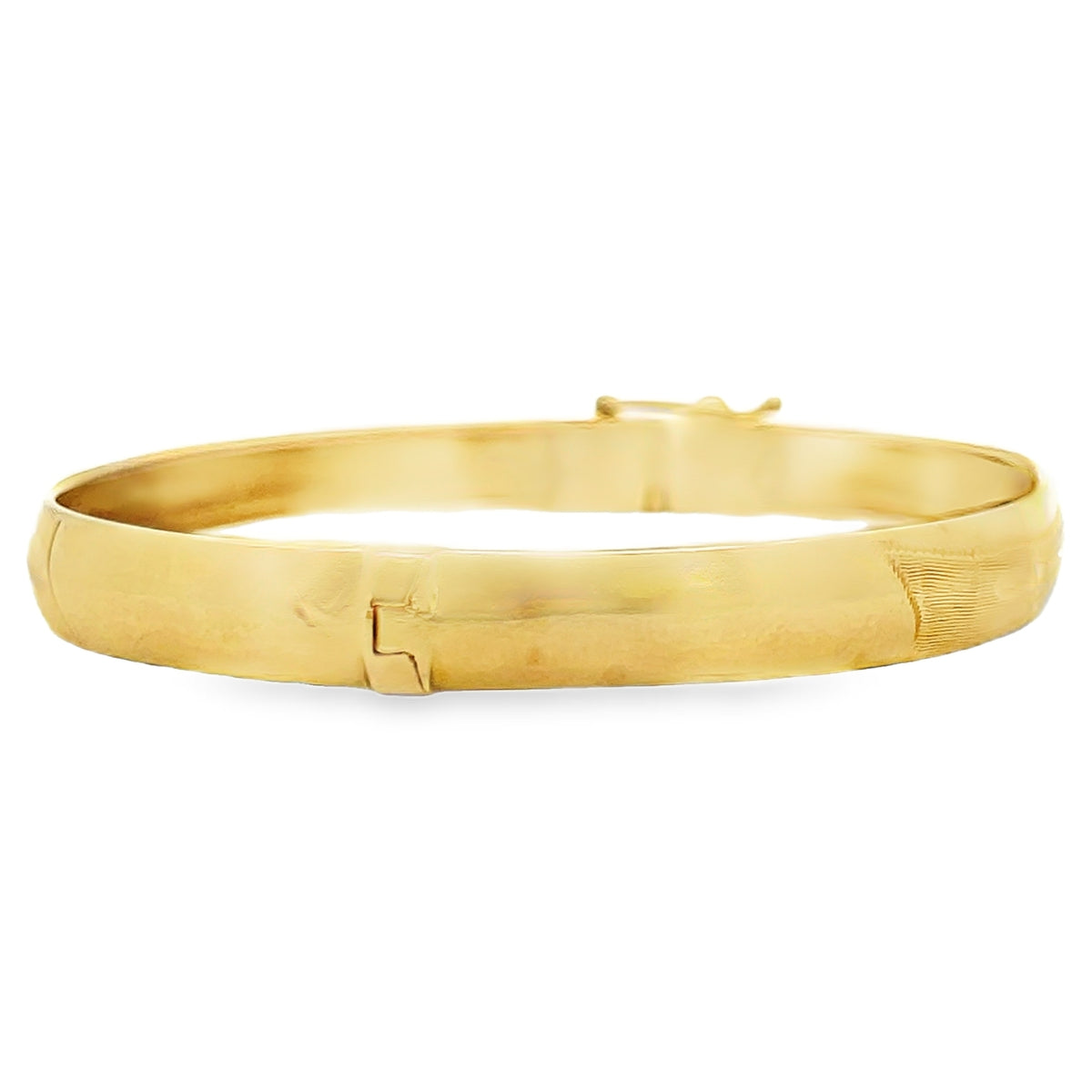 Pre-owned Vintage 18K Yellow Gold Hinged Bangle Bracelet with Safety Clasp and Floral Elongated Engraved Detail